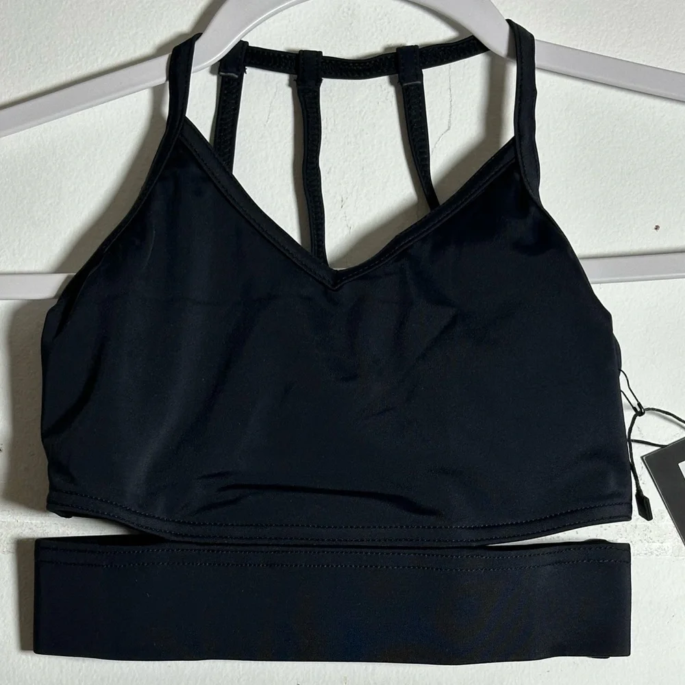 Lumi Collective Black Strappy Cut Out Dance Crop Top‎ YM Youth Medium NWT